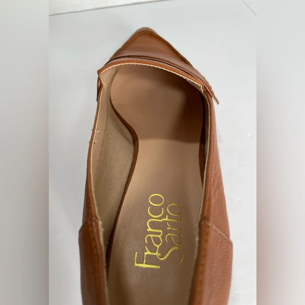 FRANCO SARTO Brown Leather Pointed Toe Loafers Gold Heel Detail 7.5 - Picture 7 of 9